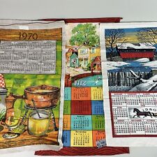 3 Vintage Linen Wall Hanging Calendars: 1970, 1972, 1980 Cloth Tea Towel MCM NOS picture