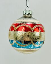 Vintage Shiny Brite Glass Ornament Patriotic Red White Blue w Gold Stars Rings picture
