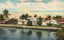Vintage Postcard 1930's Delightful Tropical Living Houses Palm Trees Florida FL picture