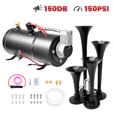 150db 0.8G 4 Trumpet Train Air Horn Kit 150PSI Air Compressor for Car Truck 12V picture