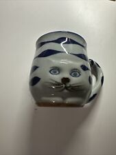Takahashi San Francisco Cat Mug Hand Painted Blue Stoneware Coffee Cup Tea picture