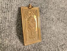 Vintage Orthodox Brass Metal Pendant Engolpion Saint Ambrose 3 1/4 x 1 5/8 x 1/8 picture