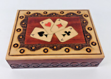 Polish Handcarved Wooden Box - Playing Card Box - Keepsake Gift Box picture