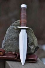 CUSTOM HANDMADE D2 TOOL STEEL HUNTING DAGGER BOWIE KNIFE STACKED LEATHER HANDLE picture