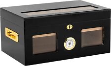 Quality Importers Versailles 100 Cigar Glass Top Humidor, High Gloss Black picture