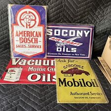 4 Classic Car Gas Oil Repop Vintage Tin Signs Vacuum American Bosch Mobil Socony picture