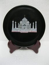 7 Inches Round Marble Decorative Plate Taj Mahal Replica Inlaid Giftable Plate picture
