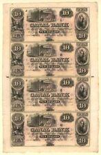 $10 Canal Bank - Uncut Obsolete Sheet of 4 Notes - Broken Bank Notes - Paper Mon picture