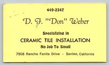 Vintage Business Card DJ Don Weber Ceramic Tile Installation Santee California picture