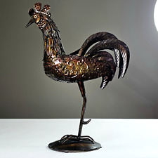 Vintage Standing Rooster Dark Rusty Metal Speckled Stain Brown Copper Décor 16