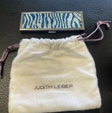Judith Lieber Compact Mirror w/Blue and Clear Crystals in Zebra Pattern Dust Bag picture