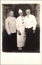 1938 Studio RPPC Real Photo Postcard Three Guys in Restaurant Service Uniforms picture