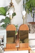 70's Vintage Danish Mid Century Modern Wood and Brass Table Lamps MCM picture
