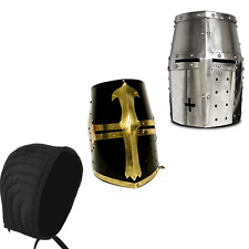 COMBO OFFER 2 Helm Set 1 Cap  Black Finish Medieval Knight Crusader Helm &Silver picture