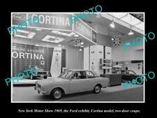 OLD LARGE HISTORIC PHOTO OF NEW YORK MOTOR SHOW 1969 FORD CORTINA COUPE DISPLAY picture