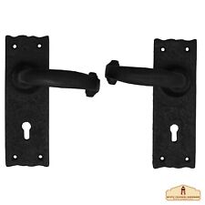 Front Door Handle Lever Entry Set Cast Iron with Scalloped Backplate 6 inches picture