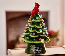 Mr Christmas Lit Nostalgic 8.5” GREEN Christmas Tree CARDINAL Bird Top Light Up picture