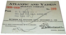 1938-1939 ATLANTIC & YADKIN RAILWAY EMPLOYEE PASS #399 picture