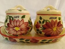Decorative Handpainted Coffee & Sugar Bowl W/lids & Tray picture