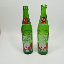 Two 7Up 7 UP Salutes Ohio State Buckeyes Football Green Glass Bottles 1973 (SH1) picture