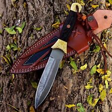 Handmade Damascus Steel fixed blade  Hunting Camping Knife Leather Sheath. 9.48