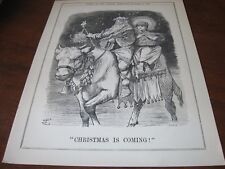 1892 Original CARTOON - FATHER CHRISTMAS on BULL w CHARITY GIRL Side Saddle Ride picture