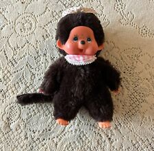 Monchhichi Monkey Thumb Sucker Small 8” Pink Bibb Doll Toy picture