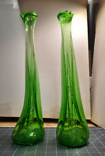 Lot of 2 Vintage 1950’s Emerald Green Water Juice bottle jar Vases picture