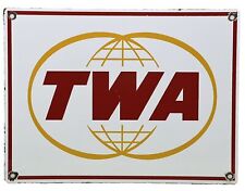 VINTAGE TRANS WORLD AIRLINES PORCELAIN SIGN GAS OIL AIRPLANE AVIATION TWA HANGAR picture