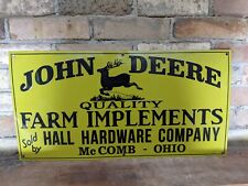 Vintage John Deere Farm Implements Mc Comb Ohio Metal Hardware Sign 24