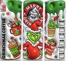 1pc New Stainless Steel 20oz Grinch 3D Inflated Christmas Tumbler Skinny Cup picture