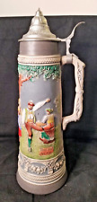 Vintage Gerz W. Germany 13” tall lidded pewter Beer Stein Hand Painted Dancers picture