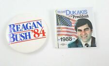 Lot of 2 Vintage 1984/1988 Reagan Bush & Michael Dukakis For President Pinbacks picture