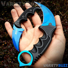 2PC TACTICAL KARAMBIT NECK KNIFE Survival Hunting BOWIE Fixed Blade +SHEATH BLUE picture