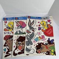 Vtg 1998 Static Cling Window Decorations LOONEY TUNES Valentine Lot Of 3 picture