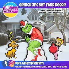 4ft Facing Left Grinch yard Lawn Signs Set 3 pcs Max & Cindy Included picture