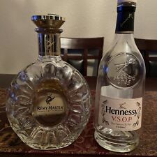 2 Rare Premium Top Shelf Empty Cognac Bottles: Remy Martin XO and Hennessy VSOP picture