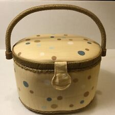 VTG OVAL POLKA DOT SEWING BOX PADDED BODY & LID WITH TRAY 9” X 7” X 6 1/2” picture