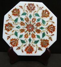 7 Inches Carnelian Stone Inlay Work Tea Pot Stand White Marble Decorative Stand picture