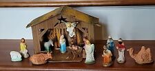 Antique Nativity Christmas Crech Set 15 Pieces Litho Barn Scene Rare Set picture