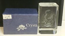 3D Frolicking Dolphin Paperweight Laser-Etched Lead Crystal Glass Cube w/Box picture