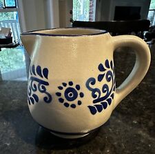 Gray & Cobalt Blue Stoneware Pottery Pitcher 4.5” Tall picture
