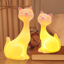 2 PCS White Ceramic Cat Figurines with LED Light, Cute Kitten Statue Home Decor, picture