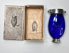 1900 Antique Dr.Dettweiler Pocket Spitting Flask Cobalt Blue Spittoon Bottle Box picture