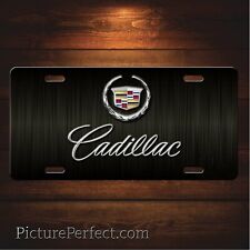 Cadillac Cadi Wreath Faux Black Graphite Art flat Aluminum License Plate Tag picture