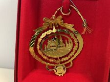 Vintage CADILLAC Oval Christmas House Woods Ornament 24K Gold Finish 2” In Box picture