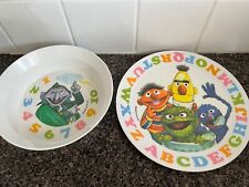 VTG SESAME STREET MUPPETS 1971 1977 A-Z PLASTIC PLATE ERNIE & BERT Numbers Bowl picture