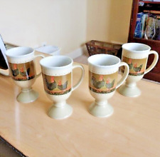 Set of 4 Warren Kimble Rooster Otagiri American Folk Art Footed Coffee Mug Japan picture