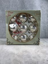 SET OF 9 Vintage Shiny Bright Christmas Tree Ornaments in Box Silver picture