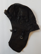 VINTAGE 1940s - 50s Black Leather Pilot's Helmet - Original Lining, Buckles picture